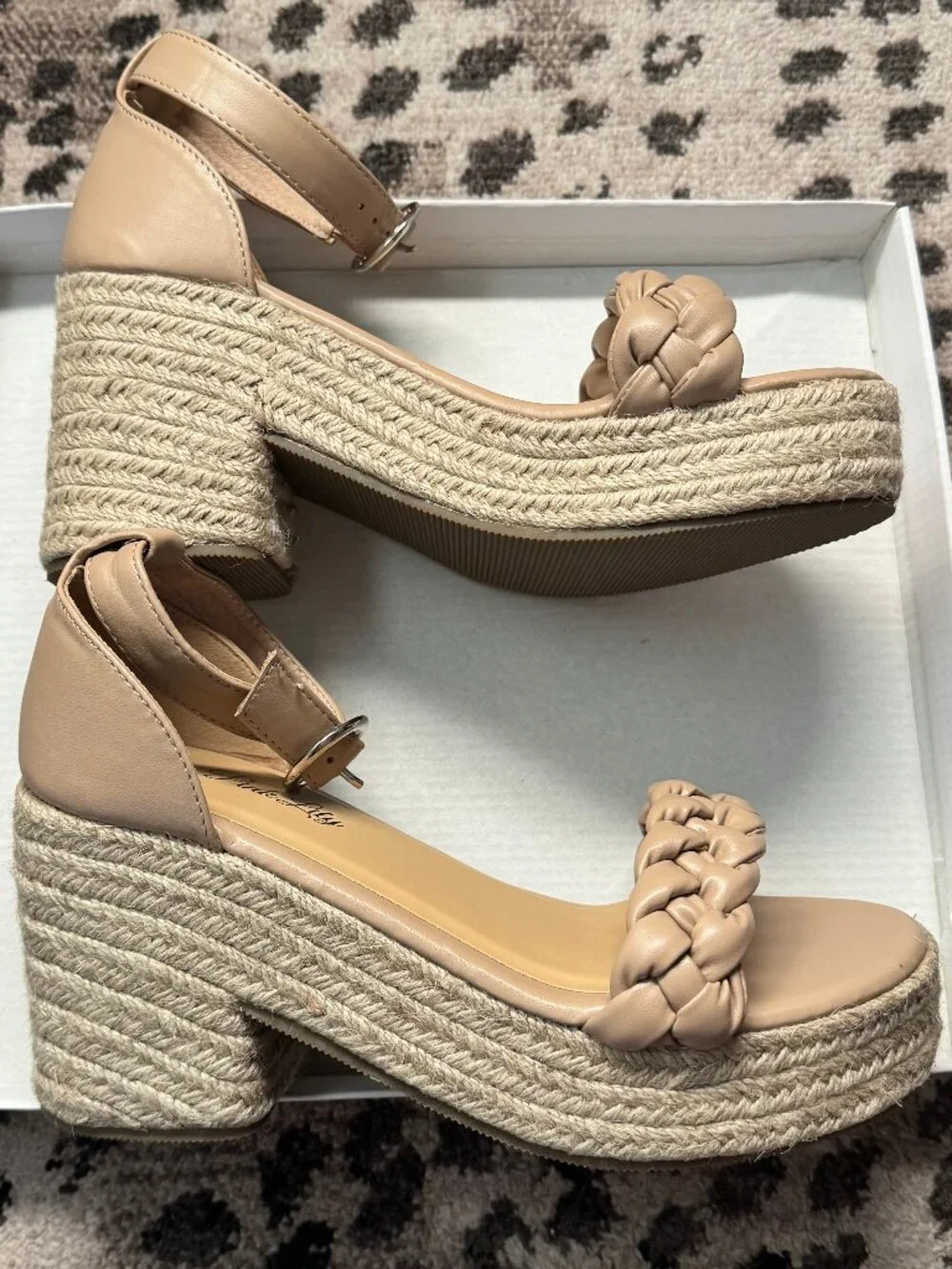NWT - Pink Lily Magnolia Braided Leather Espadrille Heel - Size 8